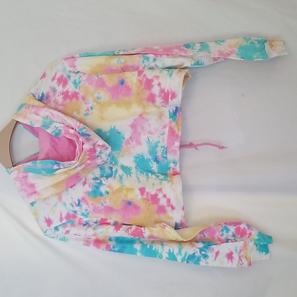 CROPPED HOODIE PASTEL TIE DYE SWEATSHIRT COVERUP BLUE PINK YELLOW